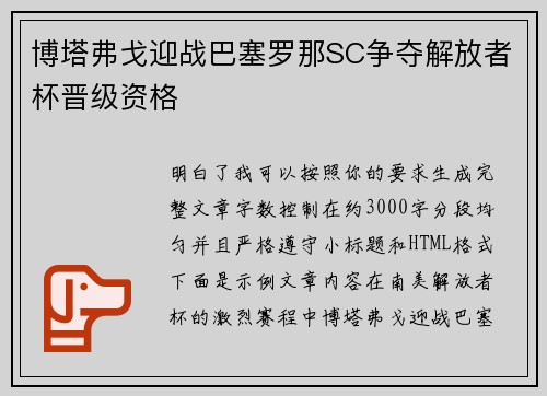 博塔弗戈迎战巴塞罗那SC争夺解放者杯晋级资格